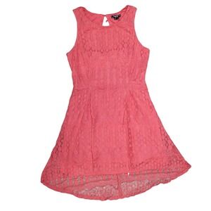 Sequin Hearts Coral Lace Fit & Flare Dress Sleeveless Hi Low Hem Juniors 13